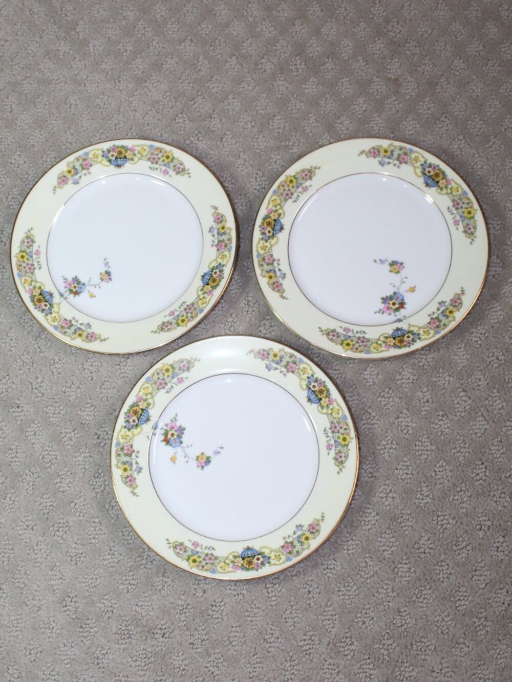 Set of 3 Thomas Bavaria Asturia Gold Trimmed Floral 9 7/8" Dinner Plates